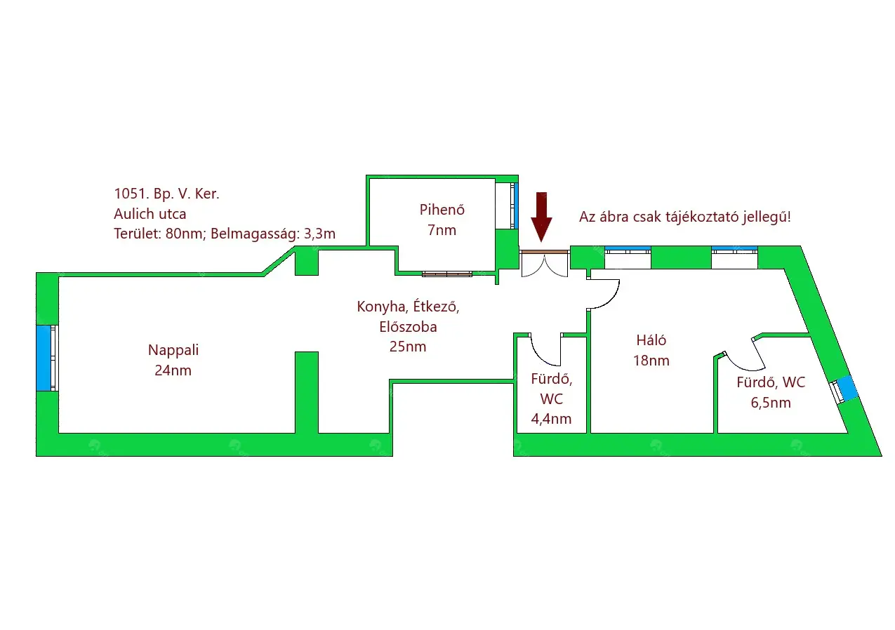 Kiadó albérlet 758000 Ft/hó áron: Budapest, V. kerület  Aulich utca. Mérete: 80 nm, 1 szobás | Alberlet.hu - 6665685