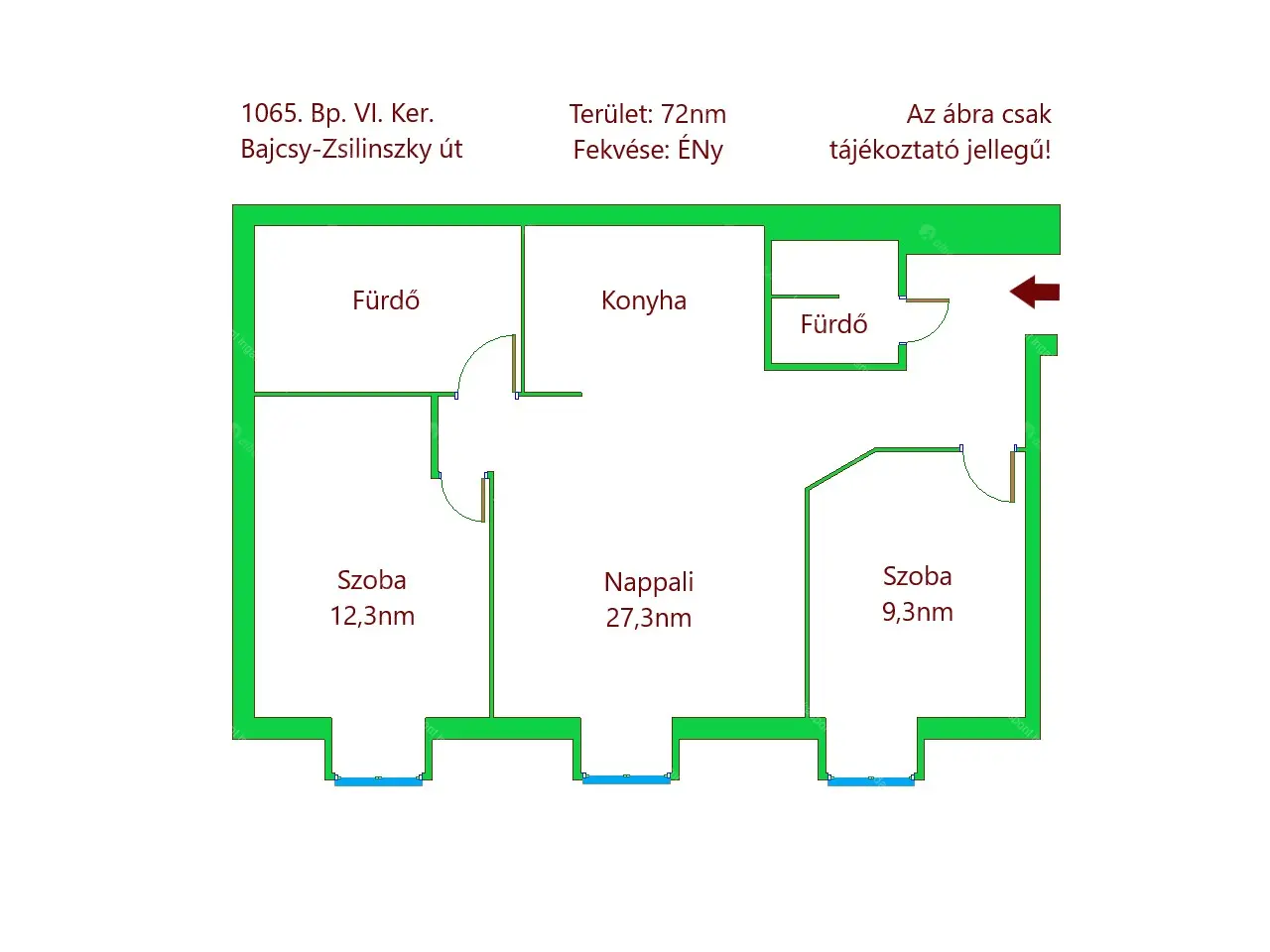 Kiadó albérlet 299000 Ft/hó áron: Budapest, VI. kerület  Bajcsy-Zsilinszky út. Mérete: 72 nm, 3 szobás | Alberlet.hu - 6664149