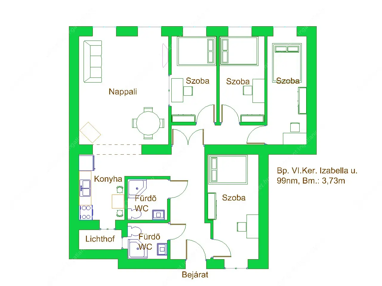 Kiadó albérlet 570000 Ft/hó áron: Budapest, VI. kerület  Izabella út. Mérete: 100 nm, 5 szobás | Alberlet.hu - 6575668